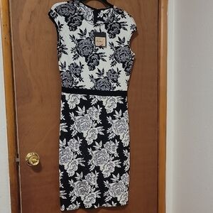 St. John Collection Black and White Floral Midi Dress